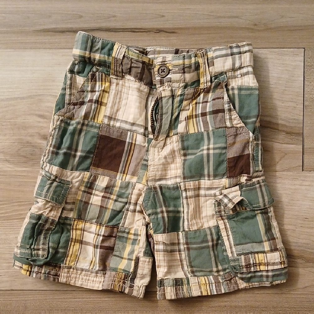 Gymboree King Of The Jungle Cargo Madras Shorts Patchwork Plaid Size 2T (F)